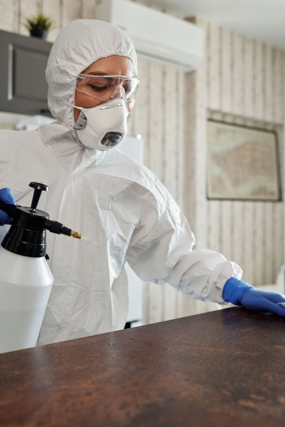 Pest control professional treating an indoor space